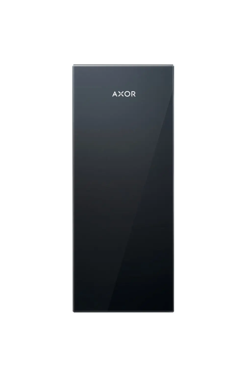 Schwarze, glatte Oberfläche eines AXOR Produkts, möglicherweise eine Platte oder Abdeckfläche, mit minimalistischem Design und ohne erkennbare Beschriftungen oder Details.